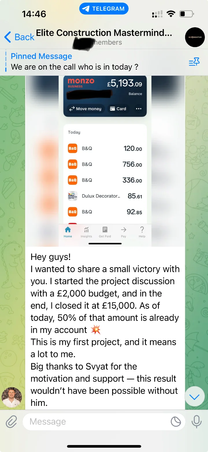 £15K first deal: Sergey turned a £2K enquiry into £15K, 50% paid up front.